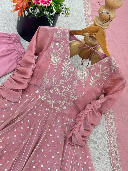 Arti Chauhan's Peach Color Embroideredr Anarkali Gown