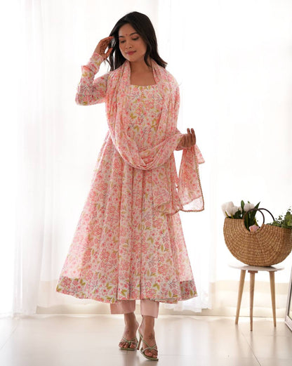 Designer Peach Color Floral Printed Arti Chauhan Anarkali Suit