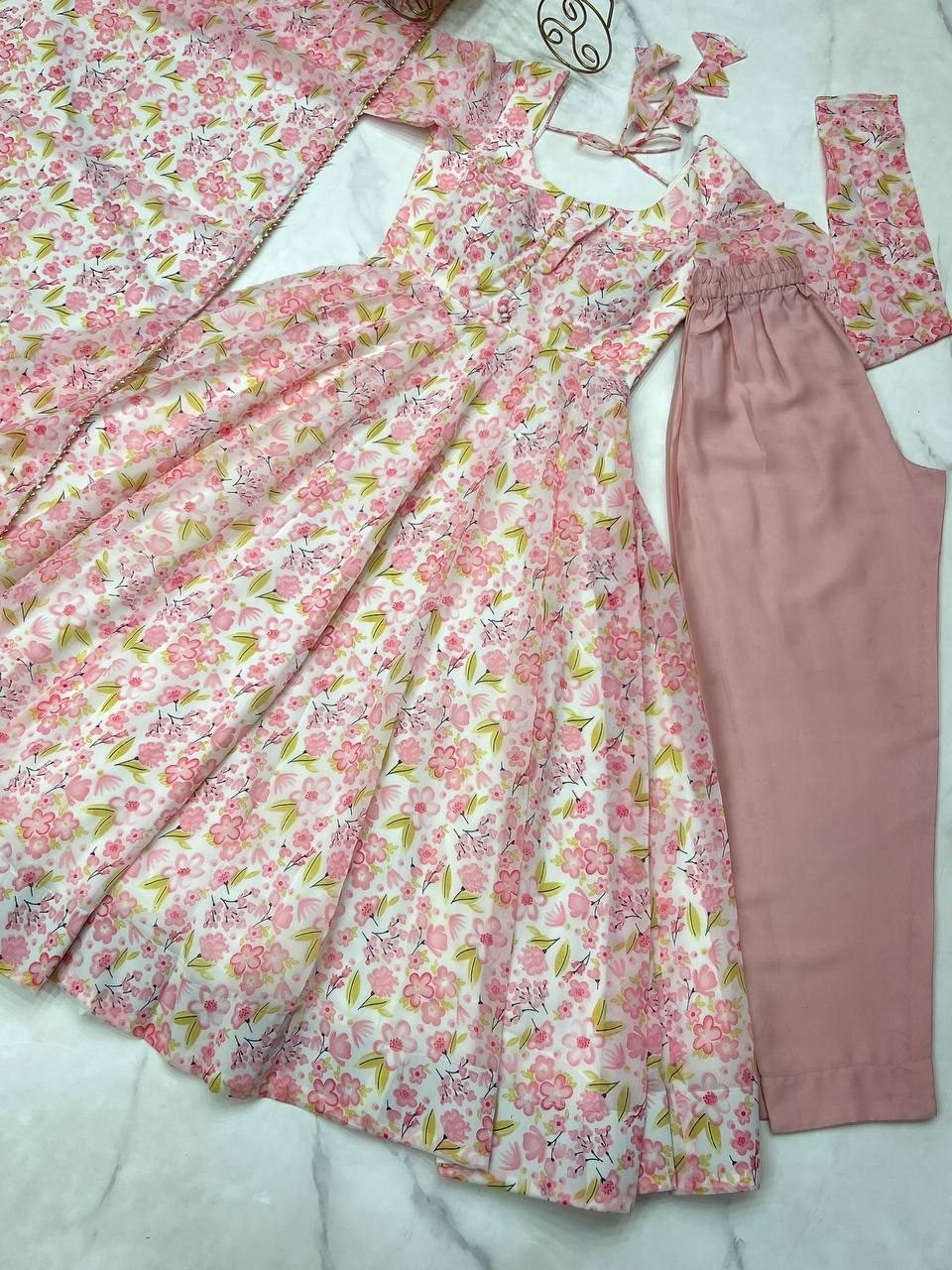 Designer Peach Color Floral Printed Arti Chauhan Anarkali Suit