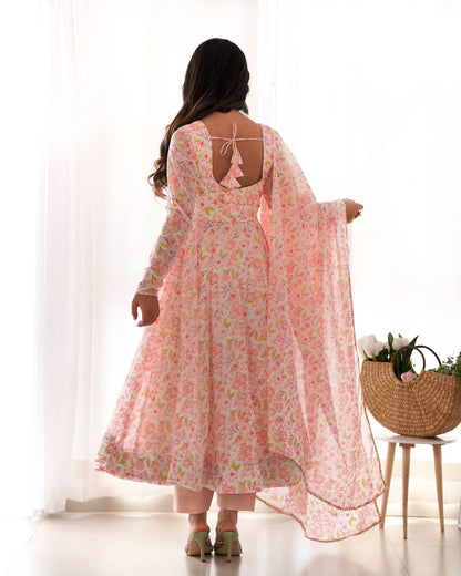 Designer Peach Color Floral Printed Arti Chauhan Anarkali Suit