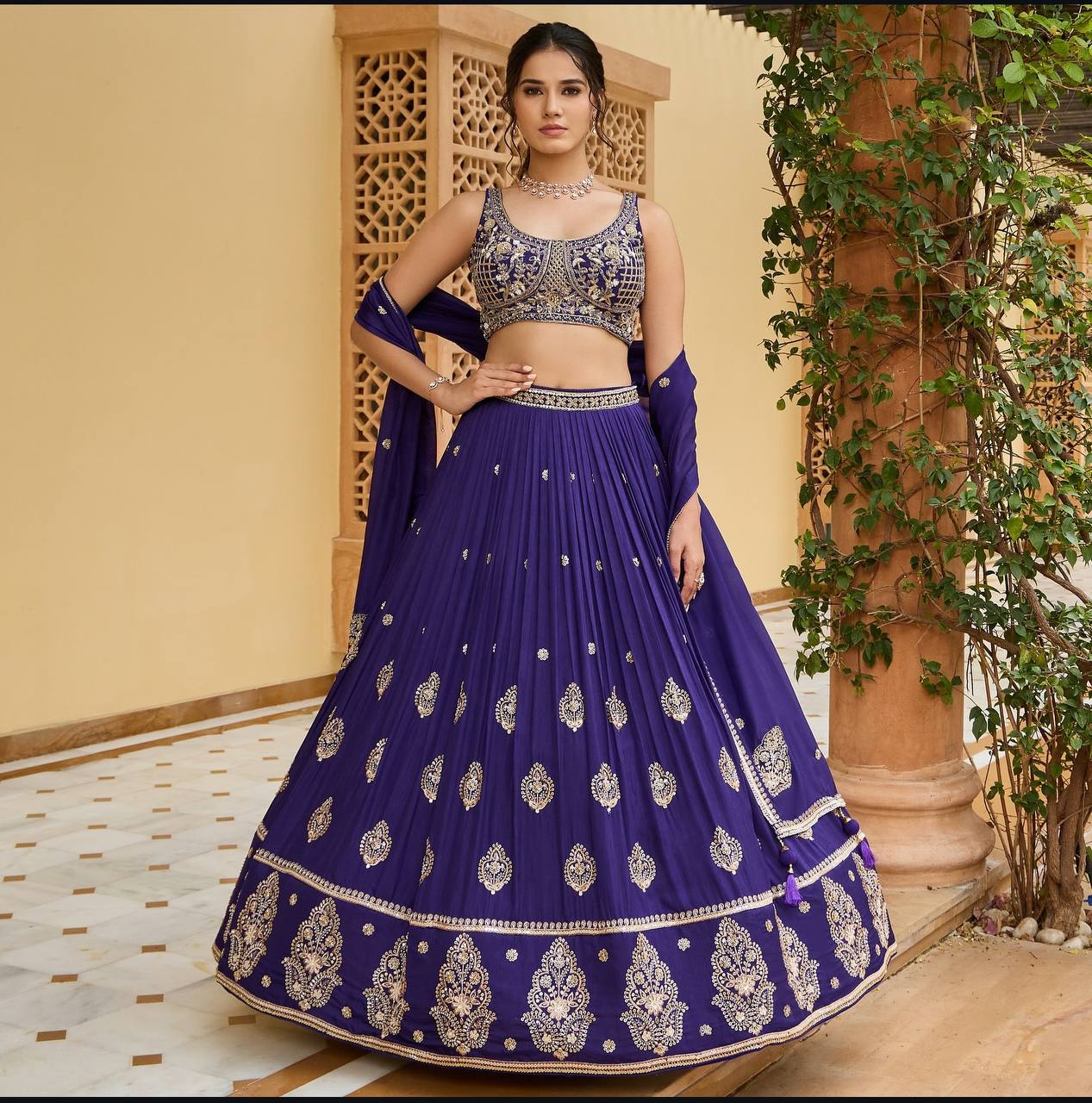 Wedding Wear Royal Blue Color Heavy Chinon Silk With Embroidery Sequence Work Lehenga Choli