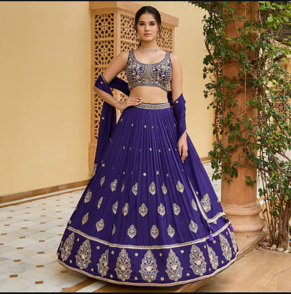 Wedding Wear Royal Blue Color Heavy Chinon Silk With Embroidery Sequence Work Lehenga Choli