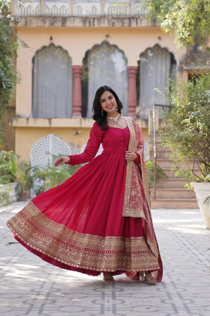 Mesmerizing Pink Color Shimmer Vichitra With Rich Sequins Embroidered Work Designer Gown