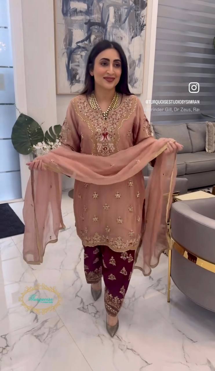 Function Wear Chocolate Color Pure Cinon Silk With Heavy Embroidery 5mm Sequence Work Salwar Suit