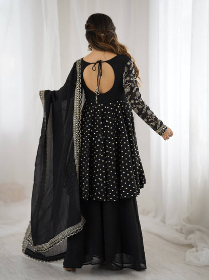 Arti Chahan's Wear Black Color Embroidered Work Sharara Suit
