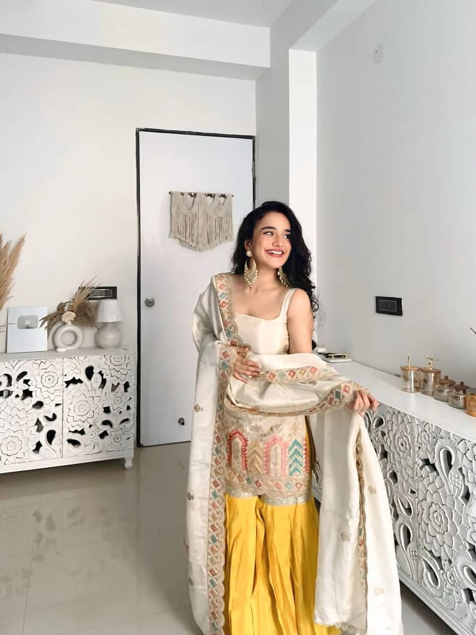 Party Wear Heavy Chinon Silk Embroidered Sharara Suit Set