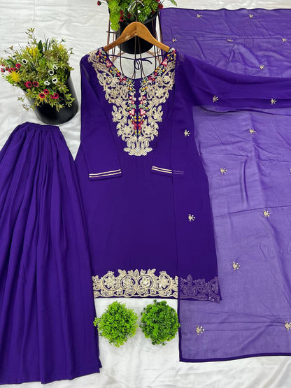 Ravishing Blue Color Heavy Faux Georgette With 5mm Embroidery Sequence Work Designer Palazzo Suit