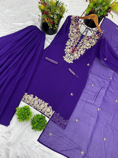 Ravishing Blue Color Heavy Faux Georgette With 5mm Embroidery Sequence Work Designer Palazzo Suit