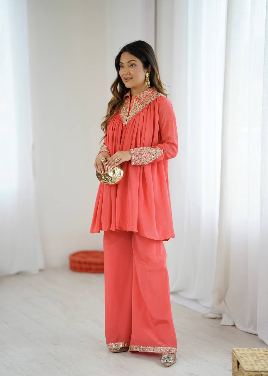 Arti Chauhan's Peach Color Designer Co-Ord Set