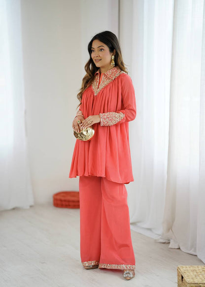 Arti Chauhan's Peach Color Designer Co-Ord Set