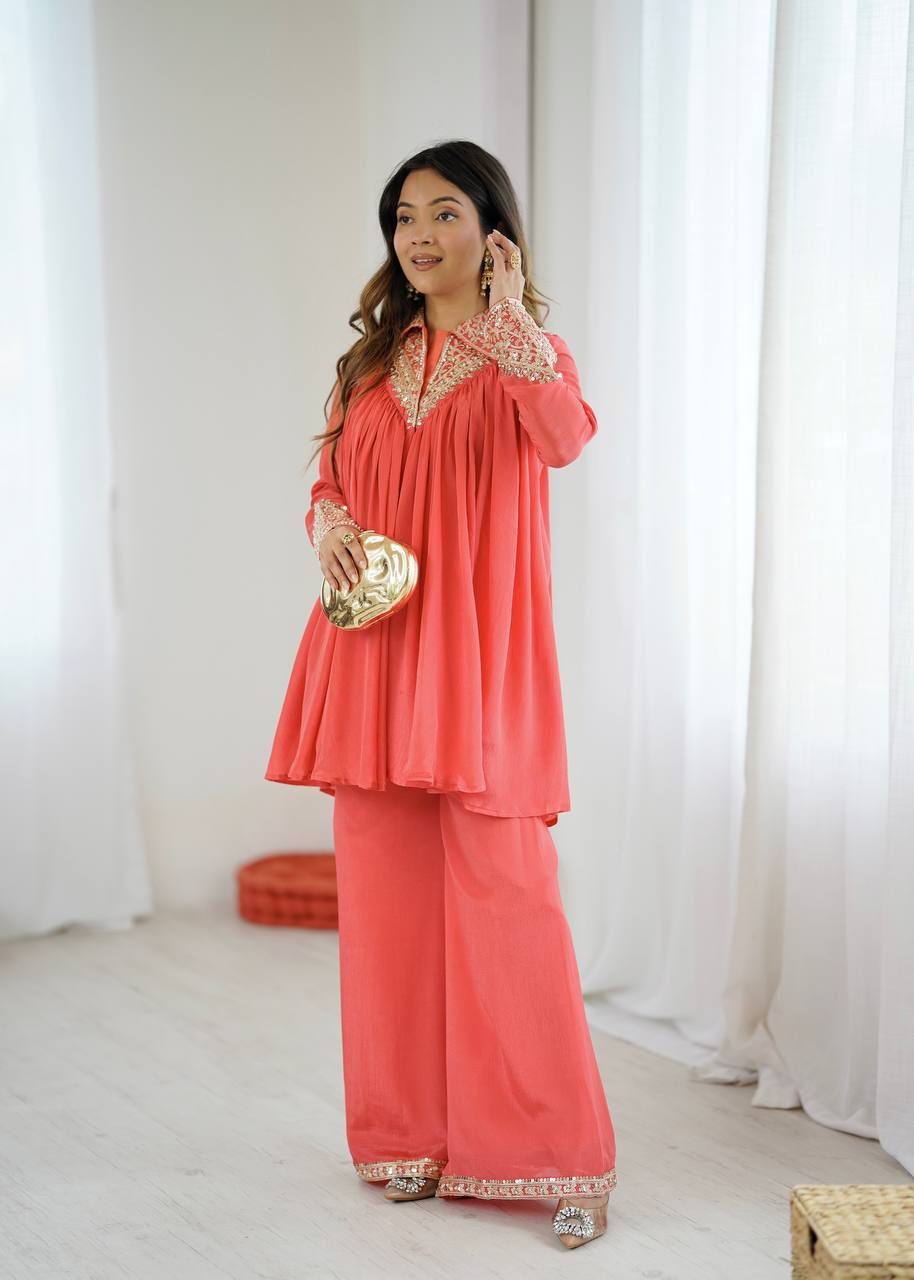 Arti Chauhan's Peach Color Designer Co-Ord Set