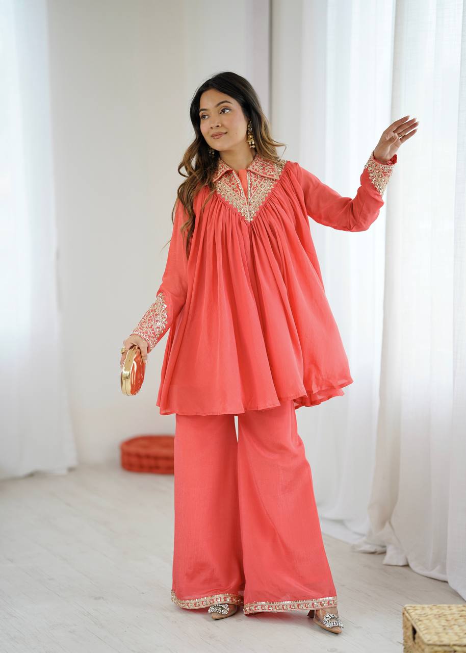 Arti Chauhan's Peach Color Designer Co-Ord Set