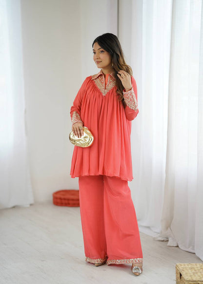 Arti Chauhan's Peach Color Designer Co-Ord Set