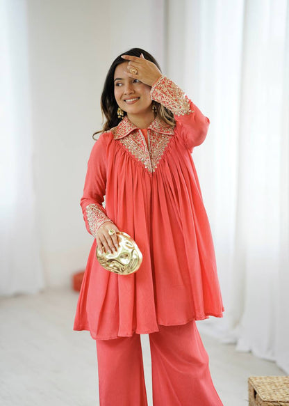 Arti Chauhan's Peach Color Designer Co-Ord Set