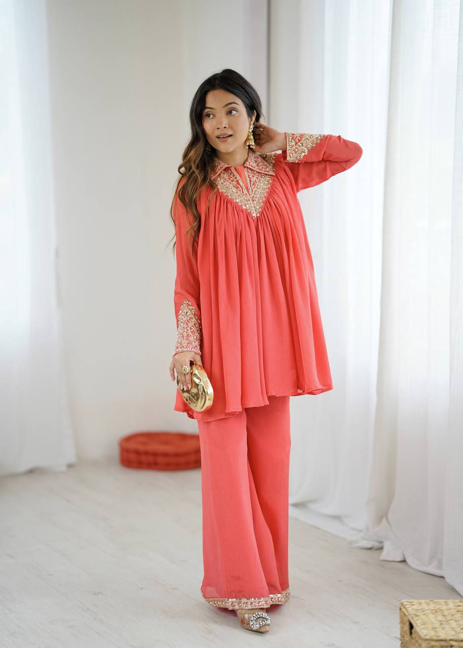 Arti Chauhan's Peach Color Designer Co-Ord Set