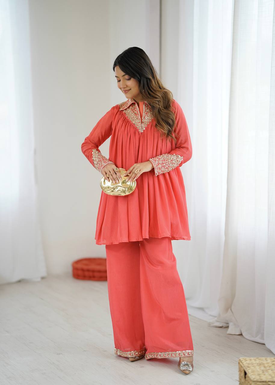 Arti Chauhan's Peach Color Designer Co-Ord Set