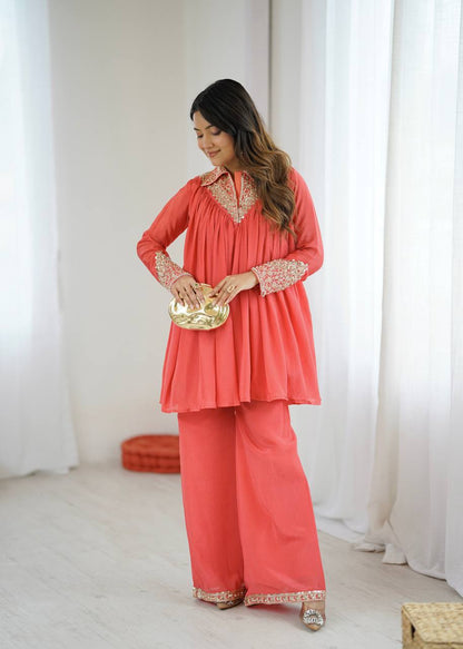 Arti Chauhan's Peach Color Designer Co-Ord Set