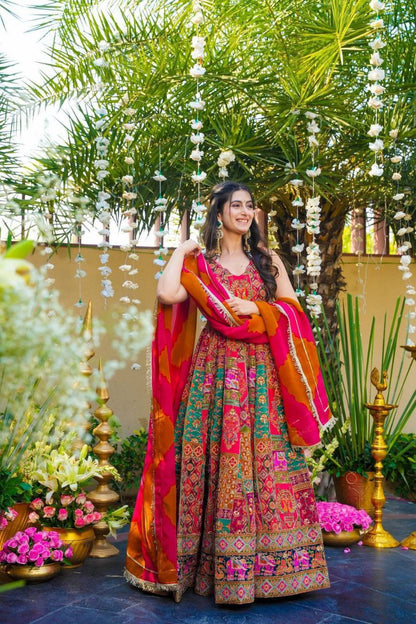 Wedding Wear Red Multi Color Digital Printed Anarkali Gown