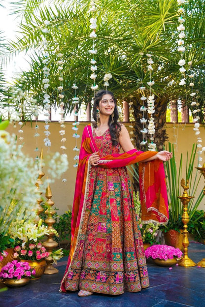 Wedding Wear Red Multi Color Digital Printed Anarkali Gown