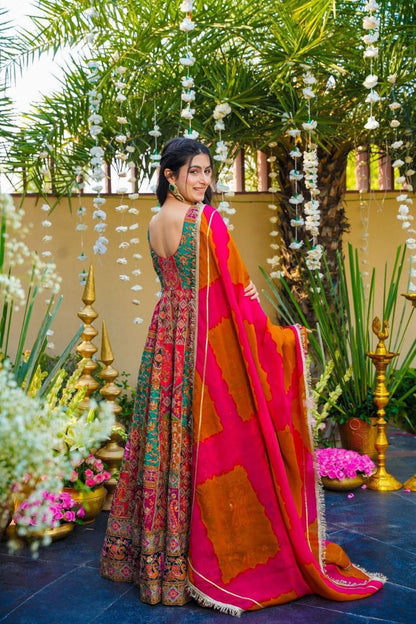 Wedding Wear Red Multi Color Digital Printed Anarkali Gown