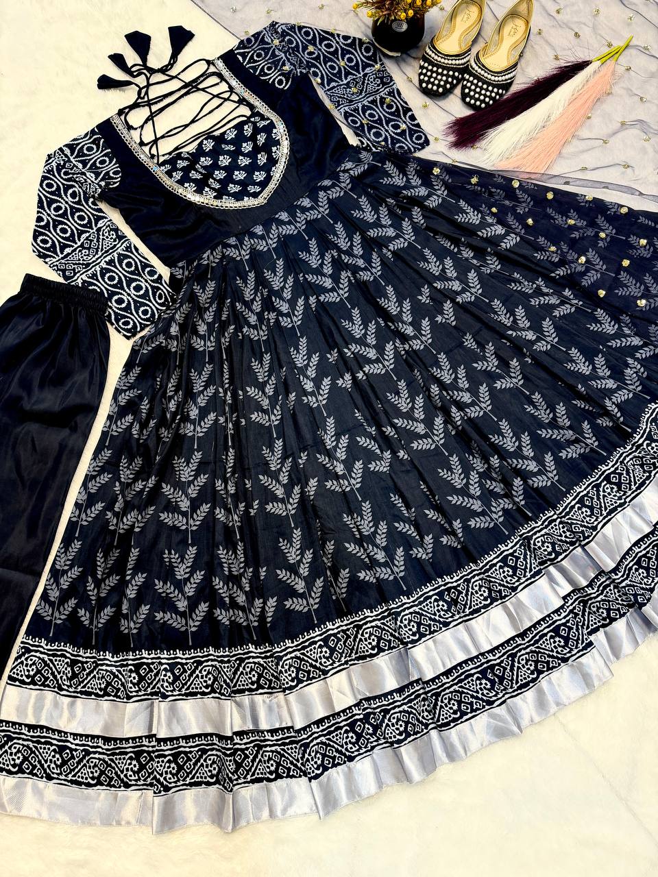Elegance Black Color Cotton With Digital Printed Designer Gown Suit