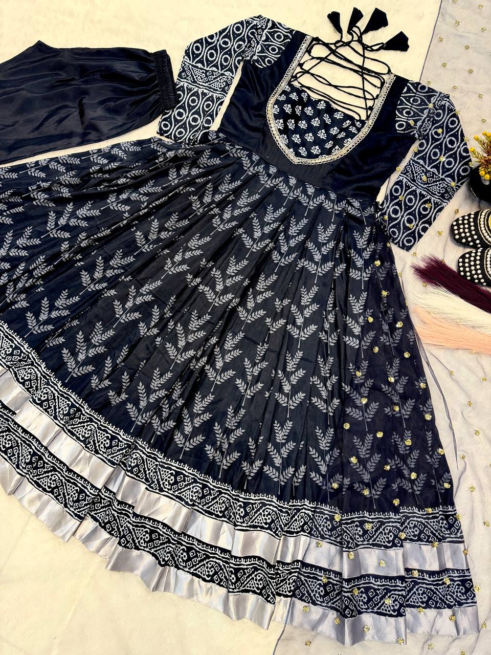 Elegance Black Color Cotton With Digital Printed Designer Gown Suit