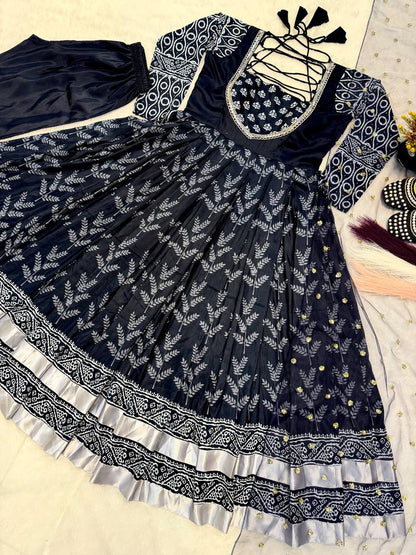 Elegance Black Color Cotton With Digital Printed Designer Gown Suit