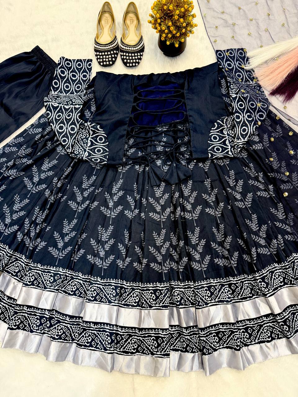 Elegance Black Color Cotton With Digital Printed Designer Gown Suit