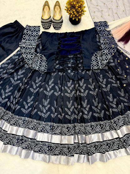 Elegance Black Color Cotton With Digital Printed Designer Gown Suit