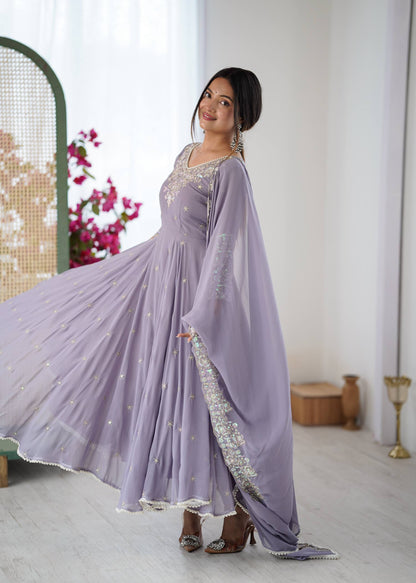 Arti Chauhan Wear Purple Color Sequence Embroidered Anarkali Gown With Dupatta