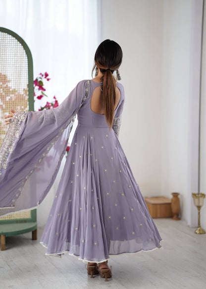 Arti Chauhan Wear Purple Color Sequence Embroidered Anarkali Gown With Dupatta