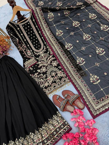 Black Color Embroidered Rivert Moti Work Wedding Wear Plazzo Set