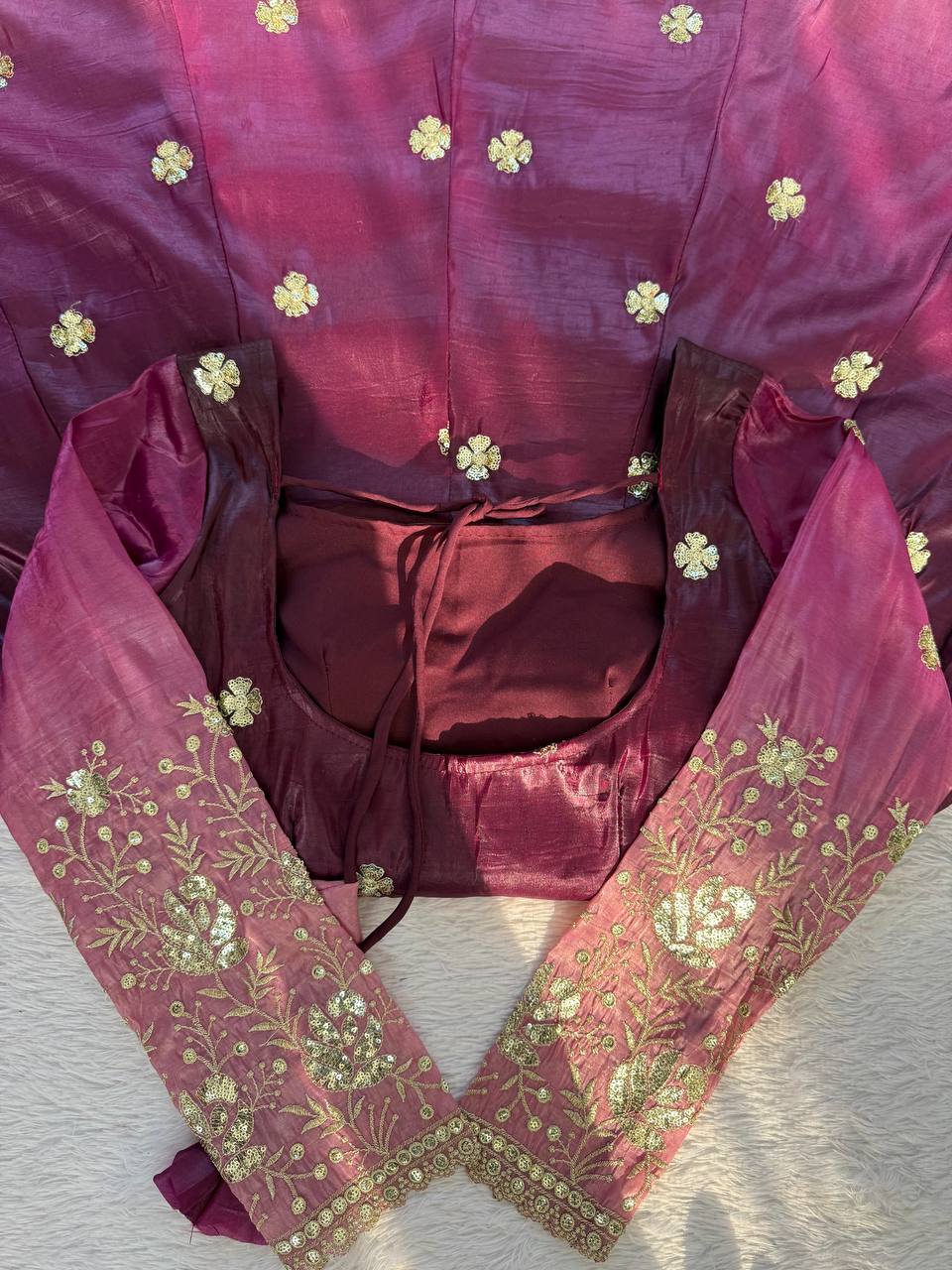 Elegant Wine Color Chinon Silk Anarkali Gown With Pant And Dupatta