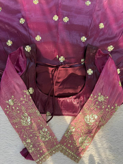 Elegant Wine Color Chinon Silk Anarkali Gown With Pant And Dupatta