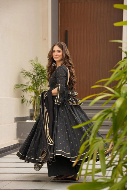 Superhit Black Color Softy Chex Digital Printed Padded Anarkali Suit