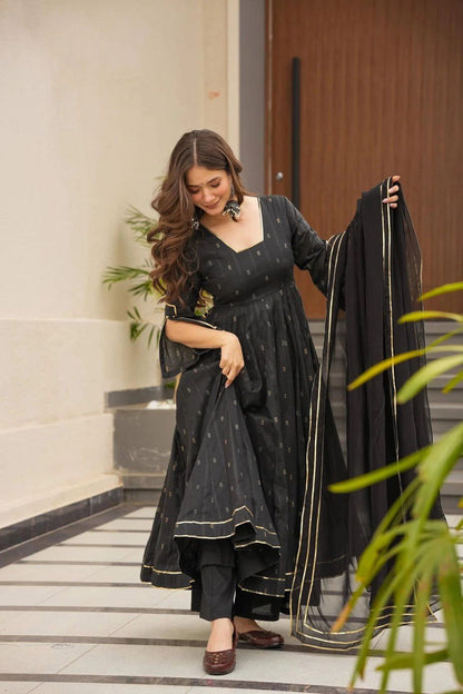 Superhit Black Color Softy Chex Digital Printed Padded Anarkali Suit