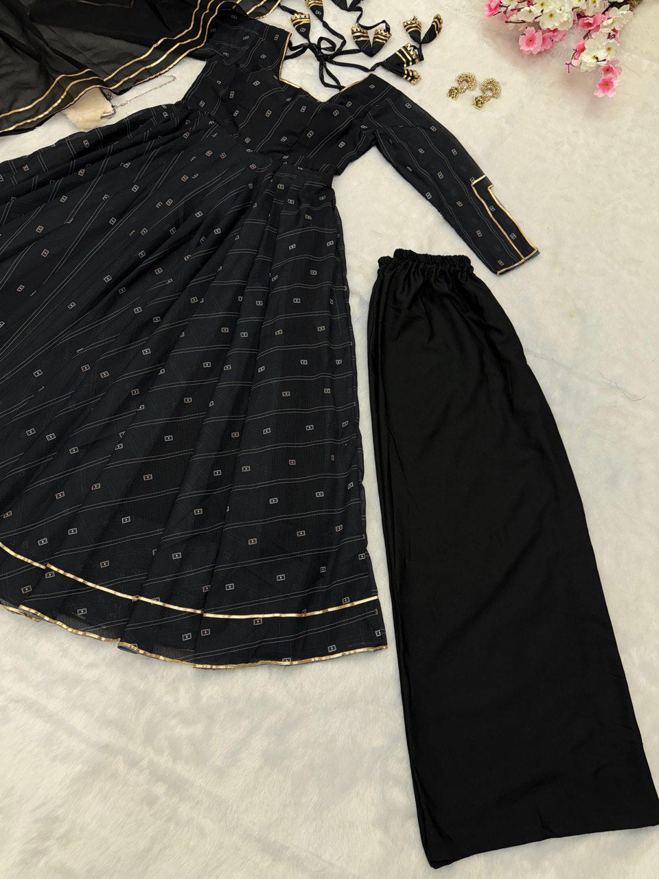 Superhit Black Color Softy Chex Digital Printed Padded Anarkali Suit