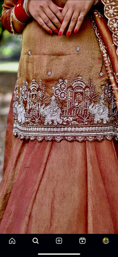 Party Wear Chocolate Color Simmer Silk Bids Hand Work With Sequence Embroidery Work Top With Lehenga