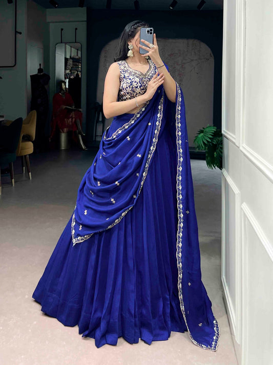 Engagement Wear Blue Color Beads Embroidered Lehenga Choli