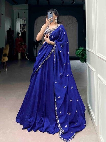 Engagement Wear Blue Color Beads Embroidered Lehenga Choli