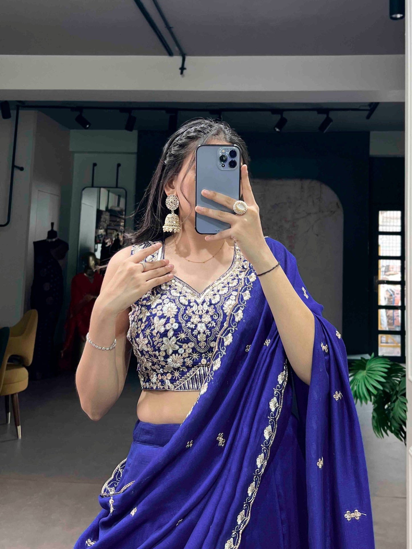 Engagement Wear Blue Color Beads Embroidered Lehenga Choli