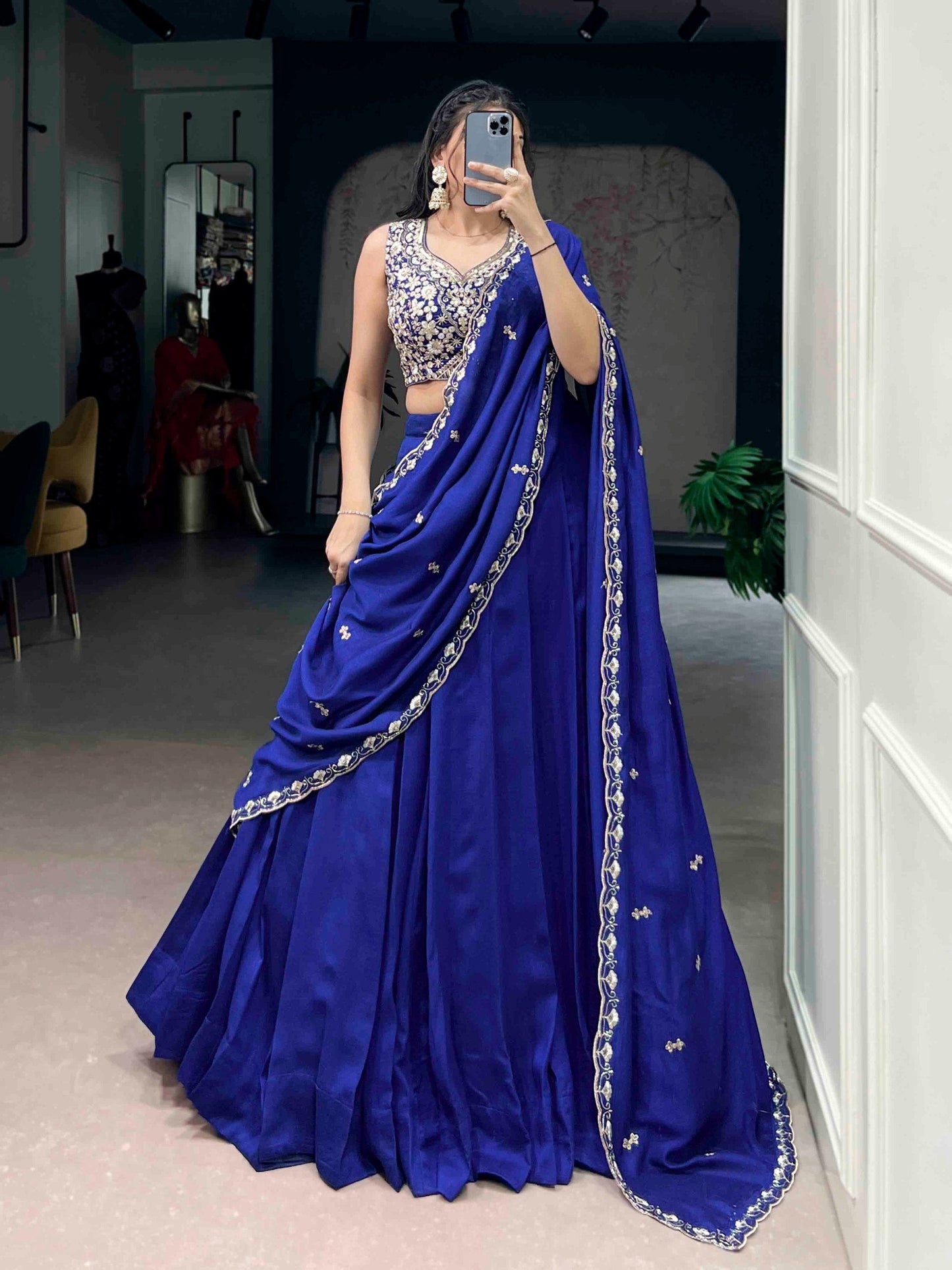 Engagement Wear Blue Color Beads Embroidered Lehenga Choli