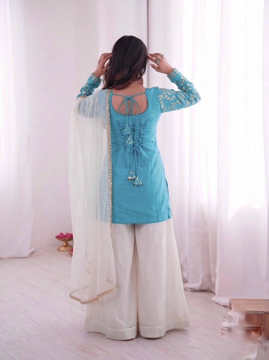 Wedding Wear Fendy Silk Arti Chauhan Wear Palazzo Suit Set