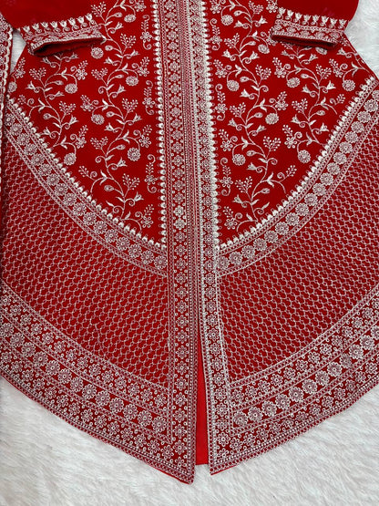 Arti Chauhan's Red Color Embroidered Top With Palazzo With Dupatta Set