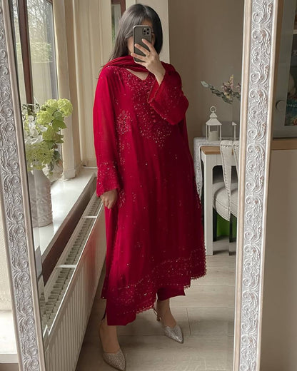 Designer Maroon Color Georgette Salwar Suit