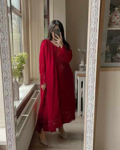 Designer Maroon Color Georgette Salwar Suit