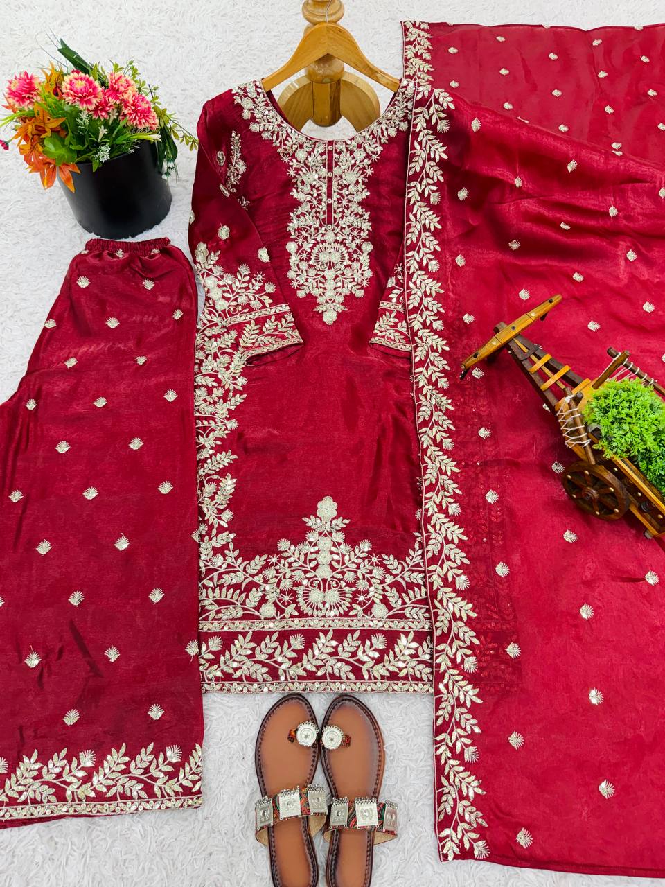 Wedding Wear Maroon Color Silk Embroidered Pakistani Salwar Suit