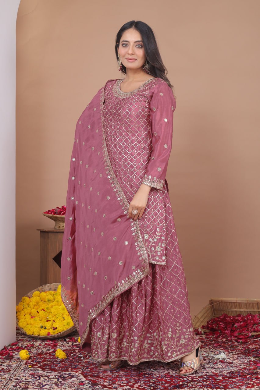 Luxury Pink Color Sequence Embroidered Sharara Suit