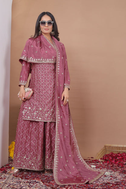 Luxury Pink Color Sequence Embroidered Sharara Suit