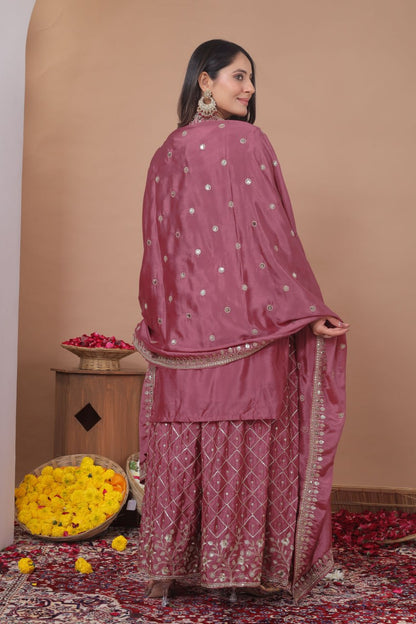 Luxury Pink Color Sequence Embroidered Sharara Suit